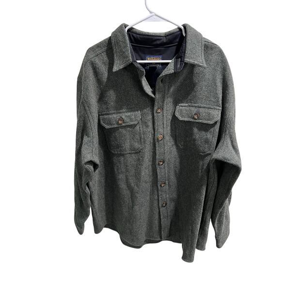 Woolrich VTG Men XL Wool Nylon Shirt Jacket Green Herringbone WPL 6635 Logo #110 - Picture 7 of 10